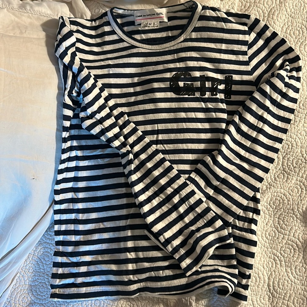 Comm des Garcons GIRL navy striped long sleeve shirt.